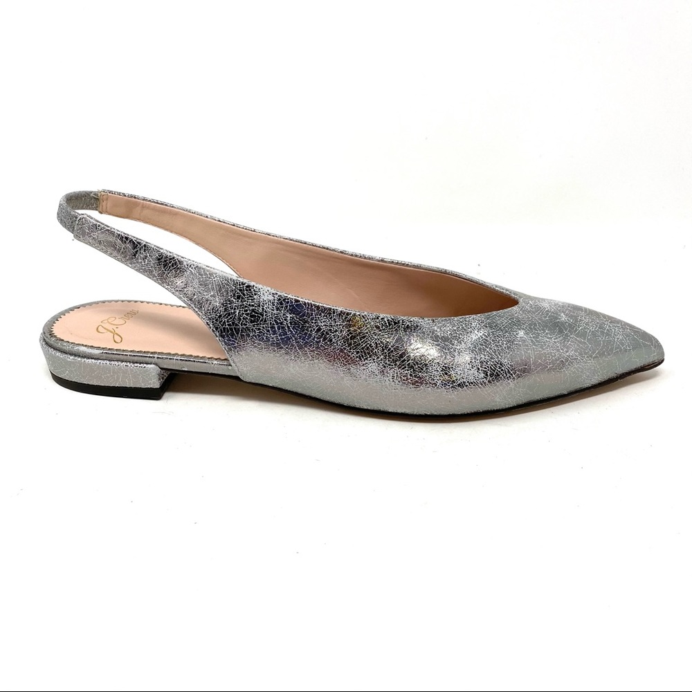 J Crew Slingback Flats Metallic Cracked Leather